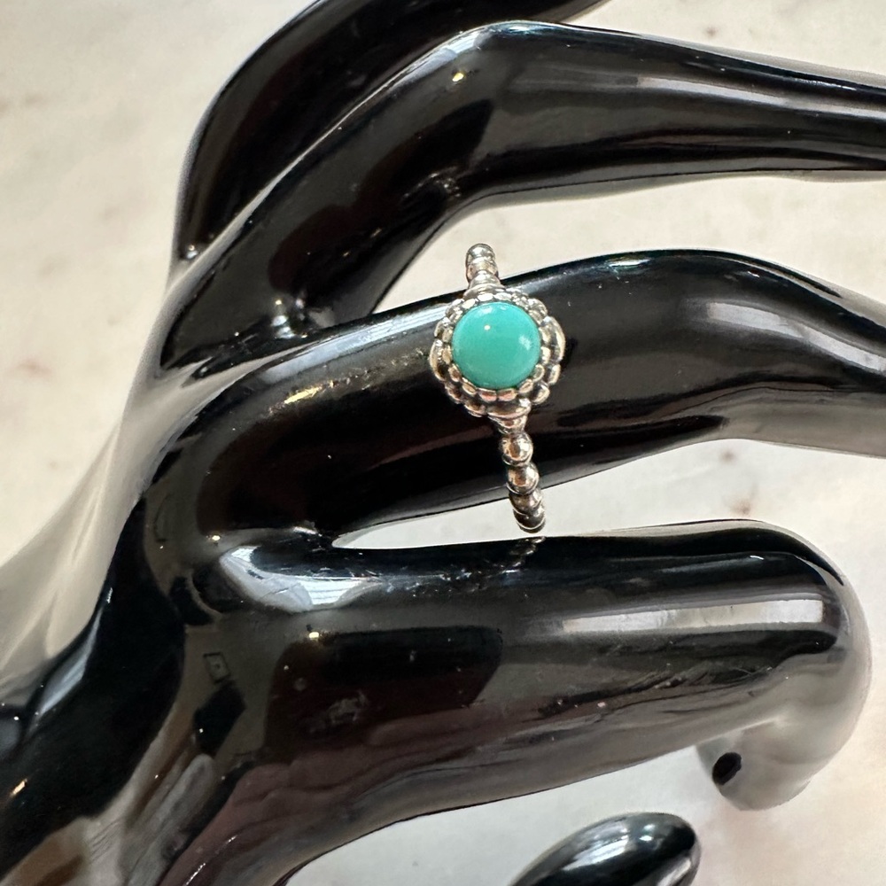 Authentic Pandora Sterling Silver and Turquoise Ring Sz 6 925 ALE 52